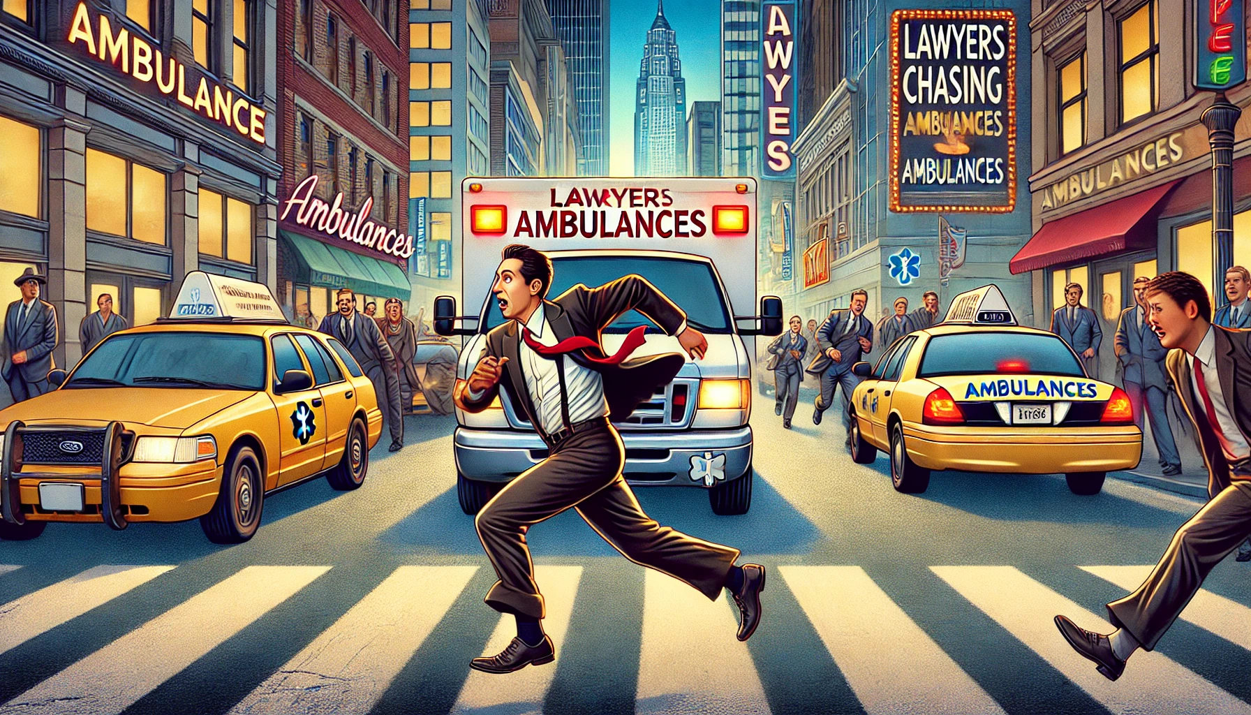 Create an Image of a Lawyer Chasing an Ambulance