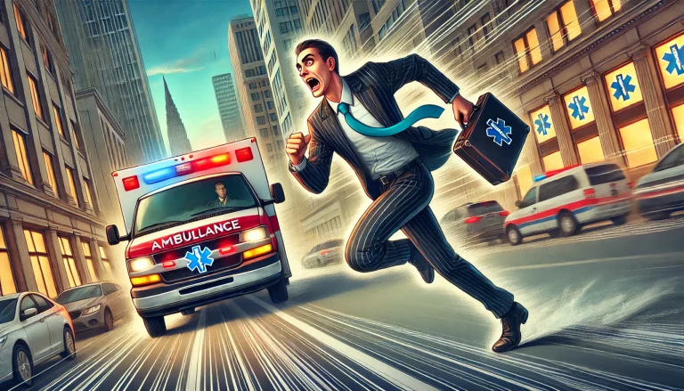 Create an Image of a Lawyer Chasing an Ambulance